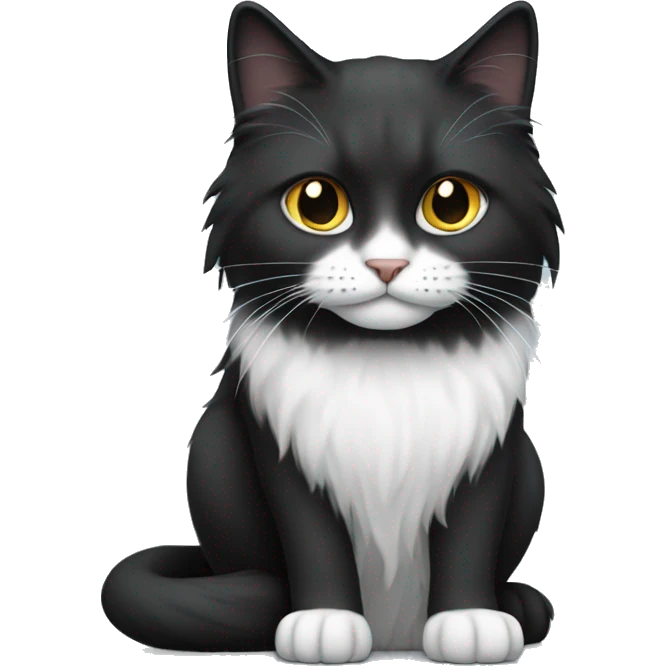 long haired cat half black half white with black bottom jaw emoji