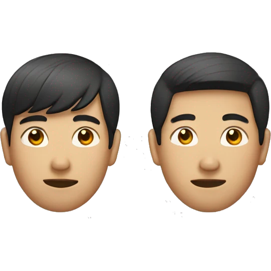Asian boy with two block hairstyle and mask emoji