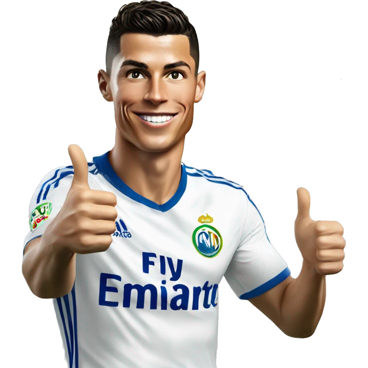 photorealistic Cristiano Ronaldo in Al Nasr jersey shows thumbs up emoji