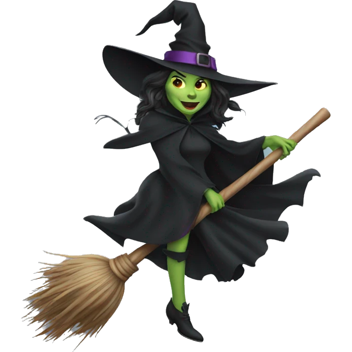 wicked witch riding a broom stick emoji