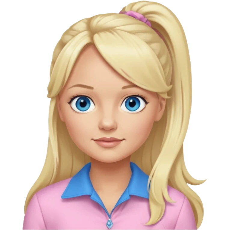 Emma Bunton with long blonde ponytail hair, blue eyes, light pink outfit emoji