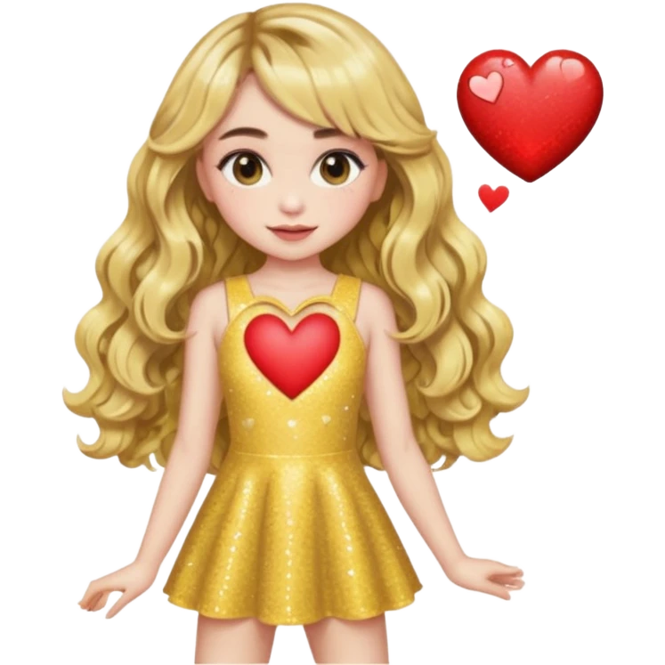sabrina carpenter in yellow sparkly mini dress with a heart cutout and wavy long hair with wavy bangs emoji