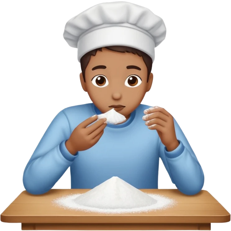 Person sniffing powdered sugar on a table close emoji