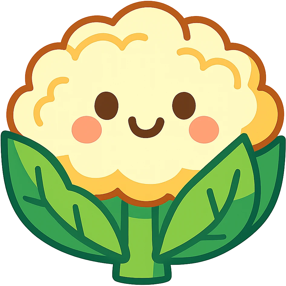 cauliflower with cute face, cartoon style, bright colors emoji