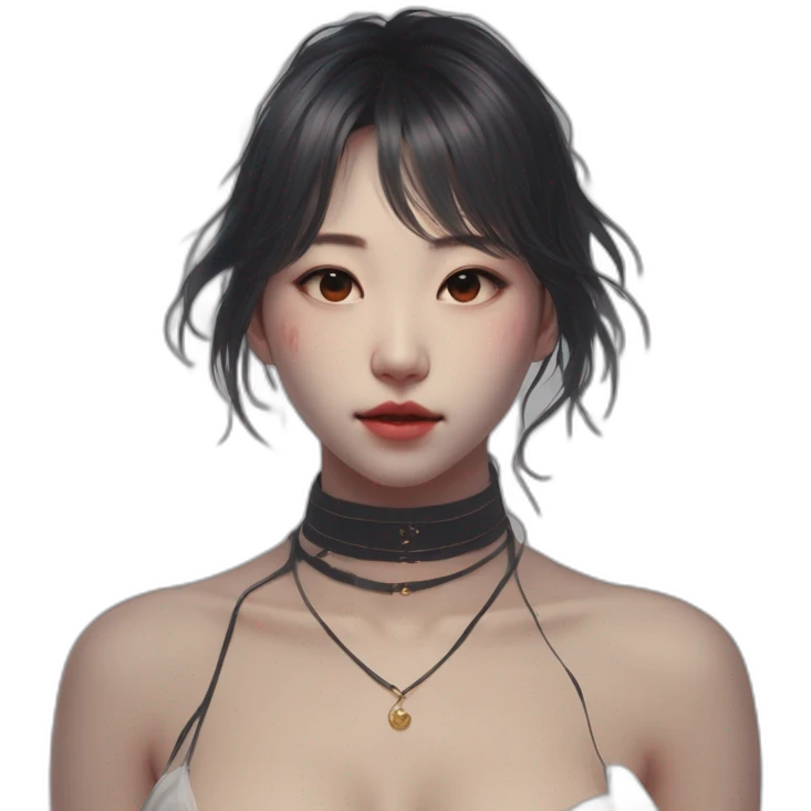 Young woman, Bare belly, Choker, Colorless garden, Bathed in shadows, FOV 90 degrees, short lighting, L USM, Cold Colors, gilded technique, taiji, extremely hyper aesthetic, absurdres emoji