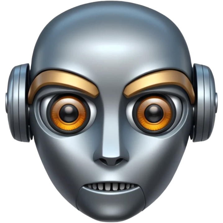 the head of the robot from The Wild Robot movie, close-up, detailed, metallic, expressive eyes, neutral background emoji