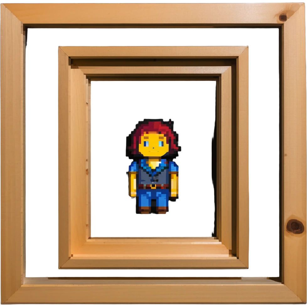 A pixelated portrait of a man in a wooden picture frame emoji