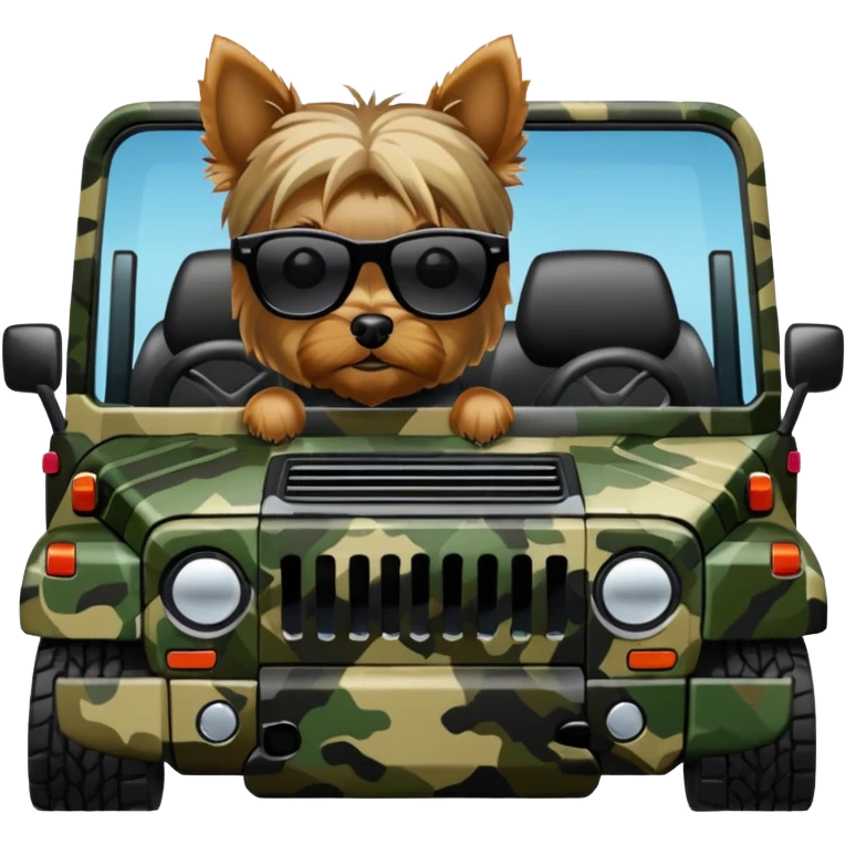 yorkie wearing sunglasses driving a camo hummer  emoji