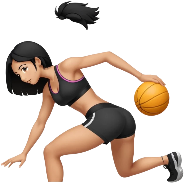 Tan woman with black hair pushing butt outward bent at waist emoji