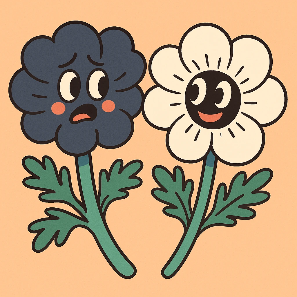 white and black anemone emoji