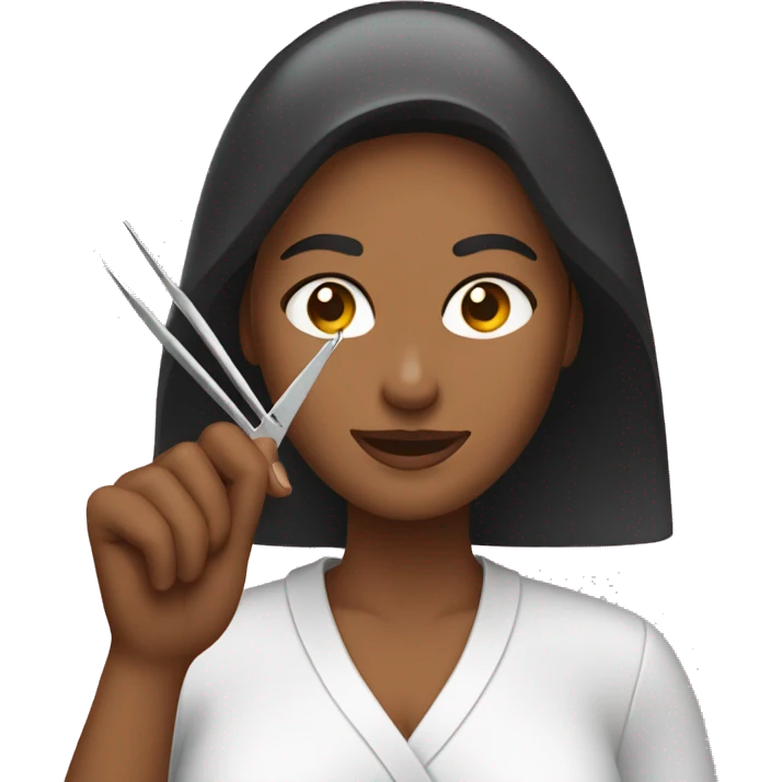 The woman is holding up tweezers in both hands  emoji