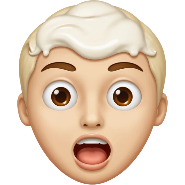 Make a face with their eyes on the back of their head and their mouth open and white cream on them emoji