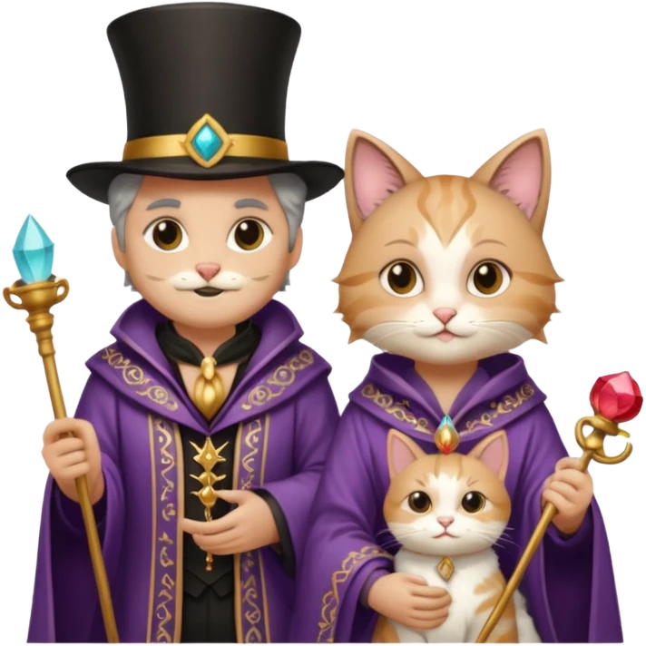 magician couple and their pet cat emoji