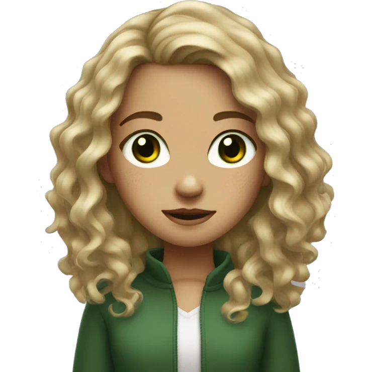 girl with dirty blonde wavy hair, freckles and dark green eyes emoji