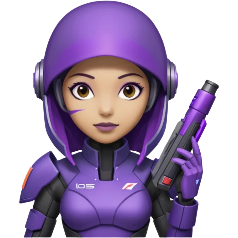 cute Tali'zorah from Mass Effect, full suit, purple visor, holding omni-tool emoji