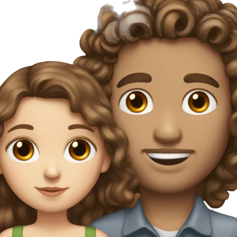 white girl with sleek brown long hair kissing a white boy with short curly dark brown hair emoji