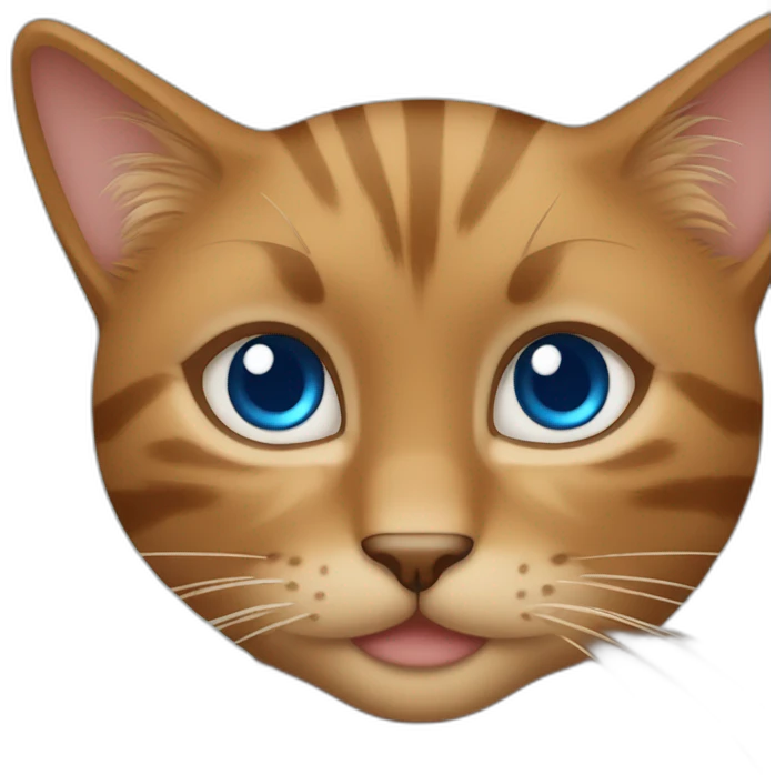 een bruine kat met een meisje ernaast met bruin haar en blauwe ogen emoji