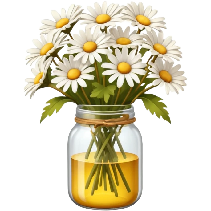 bouquet of daisies in a glass jar, brown emoji