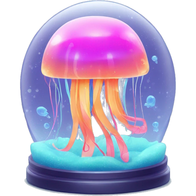 Kawaii neon jellyfish in an under the sea snow globe  emoji