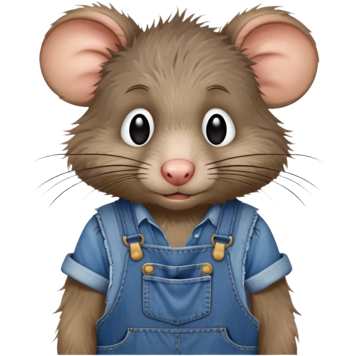 Disheveled rat wearing blue denim overalls, messy fur, looking tired and scruffy emoji