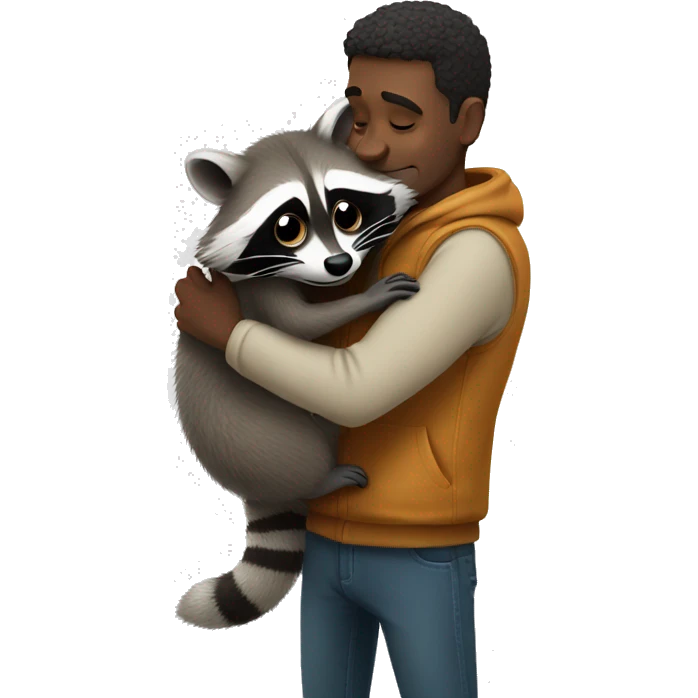 man huging racoon emoji