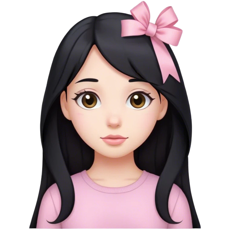 girl with long black hair with soft pink ribbon clip and soft pink clothes  emoji