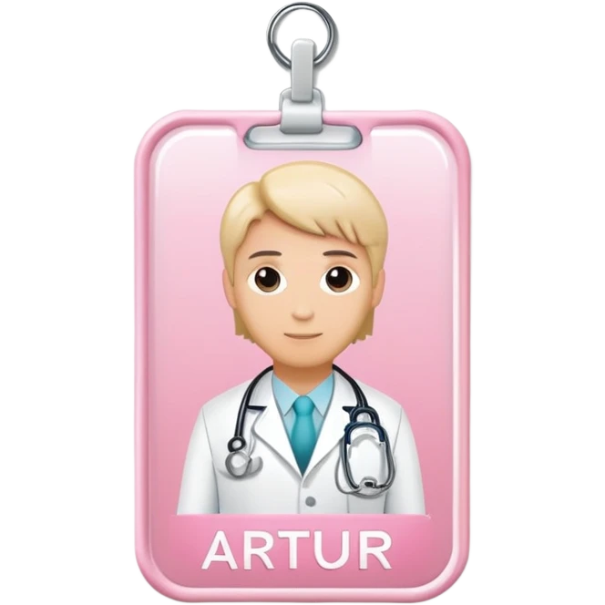 light pink doctor id badge with the name artur emoji