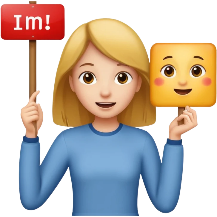 girl holding sign that says i’m excited emoji