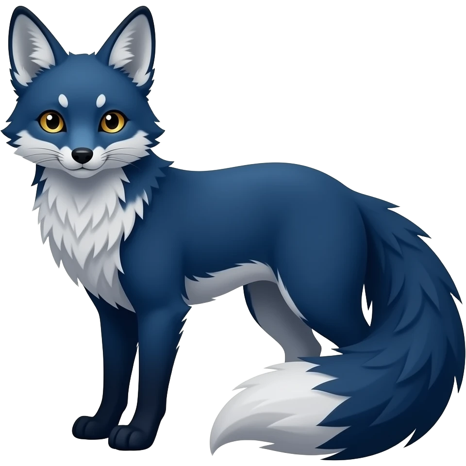 Feral Rare Fantasy vibrant dark shady shaded detailed deep-dark-cobalt-blue-gradients-colored colorful Vernid-Sergal-Fox-Genet-Trico-species by LiLaiRa, random markings, tufted tail, tufted ears, full body emoji
