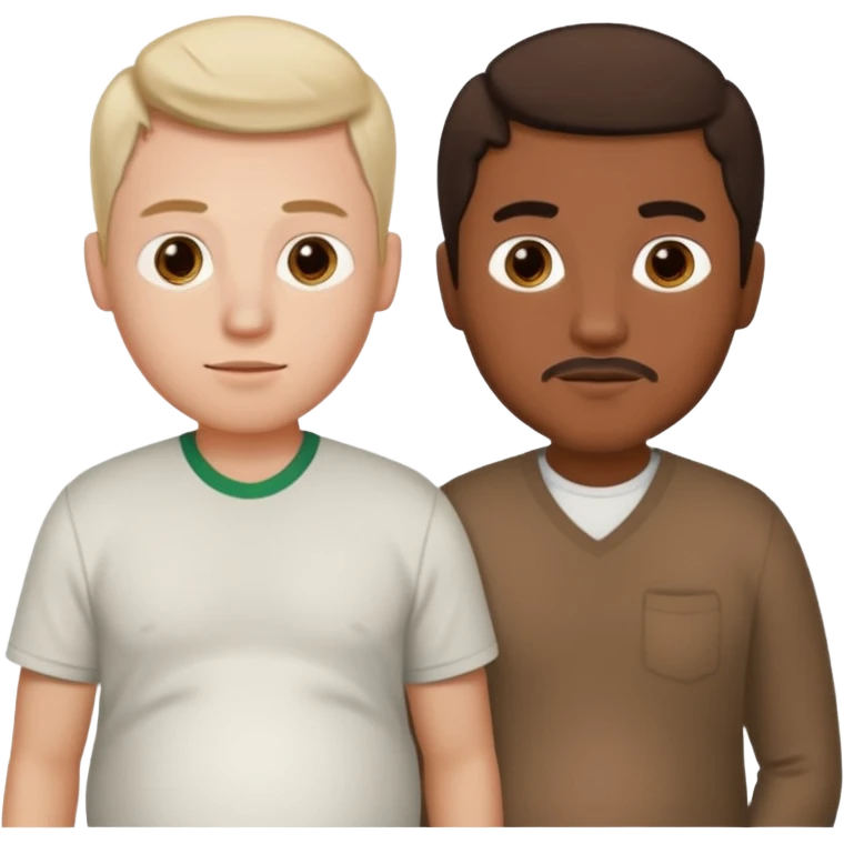 two men standing besides each other. 1 man is white, and the other man is mexican and pregnant. emoji