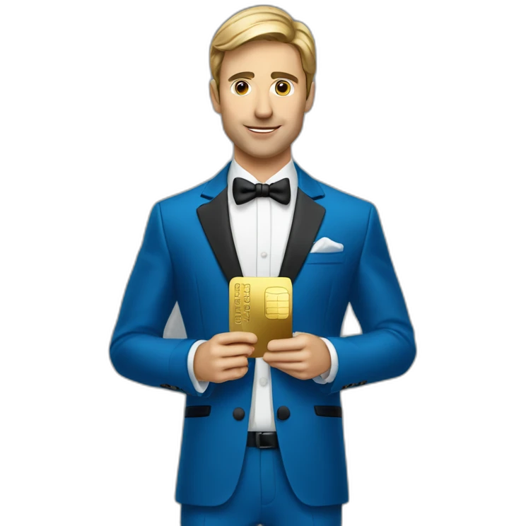 Posh-man-with-blue-suit-holding-gold-credit-card emoji