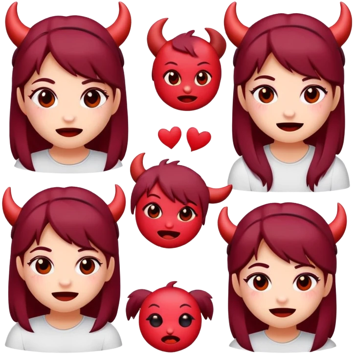 A set of burgundy emoticons, hellgirl in various poses with cute expressions. Cute style with a simple white background design. sticker set, sticker sheet template
 emoji
