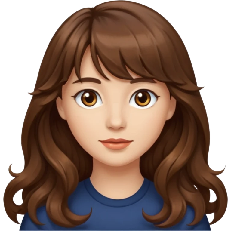 Chica ondulada de cabello castaño largo con flequillo  emoji