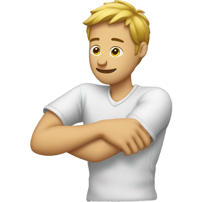 close up of guy dabbing putting his head into his bent arm with the other arm straight and raised emoji