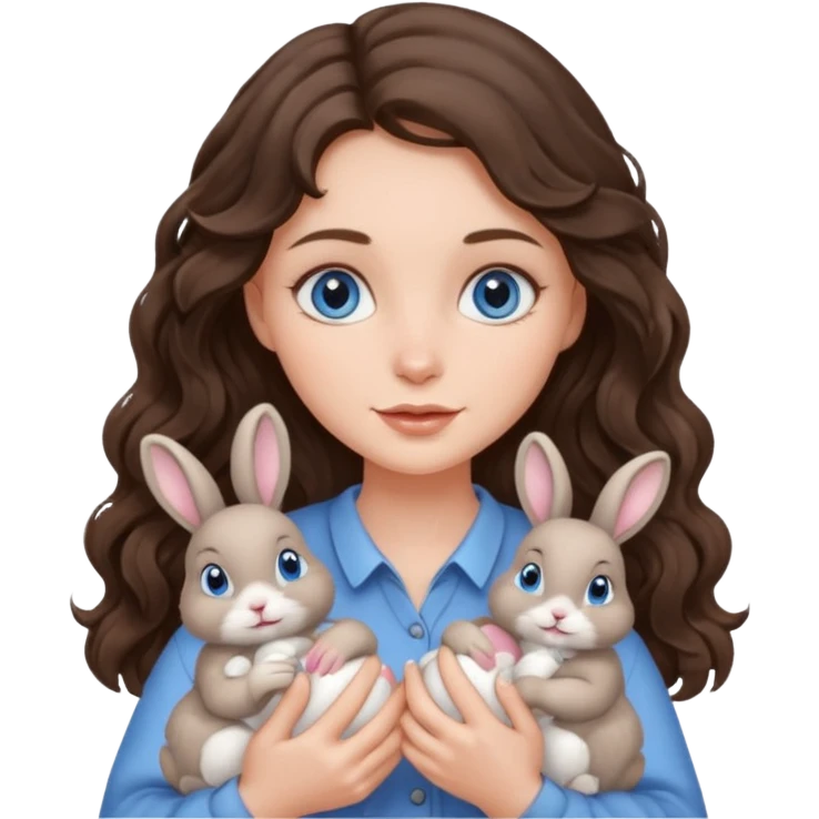 2 bunnys with a brunette girl with blue eyes and wavy hair emoji