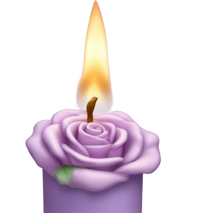 A soft lilac candle with a delicate pink wax rose on top, placed beside an old poetry book. emoji