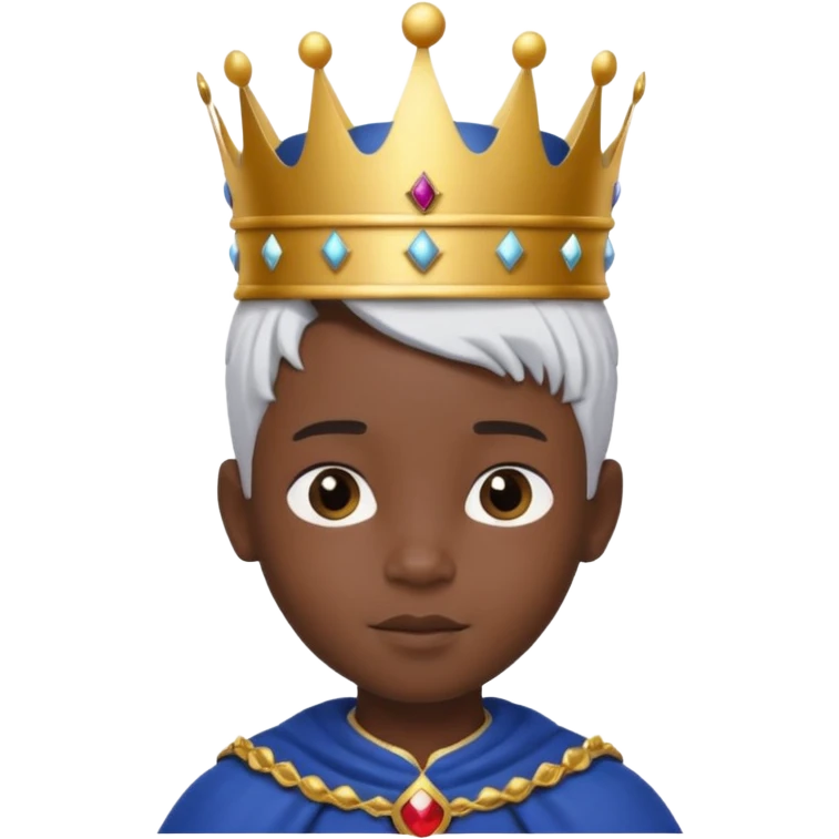 Royal black Kid boy with crown head 3d style only face half rotate head white hair emoji