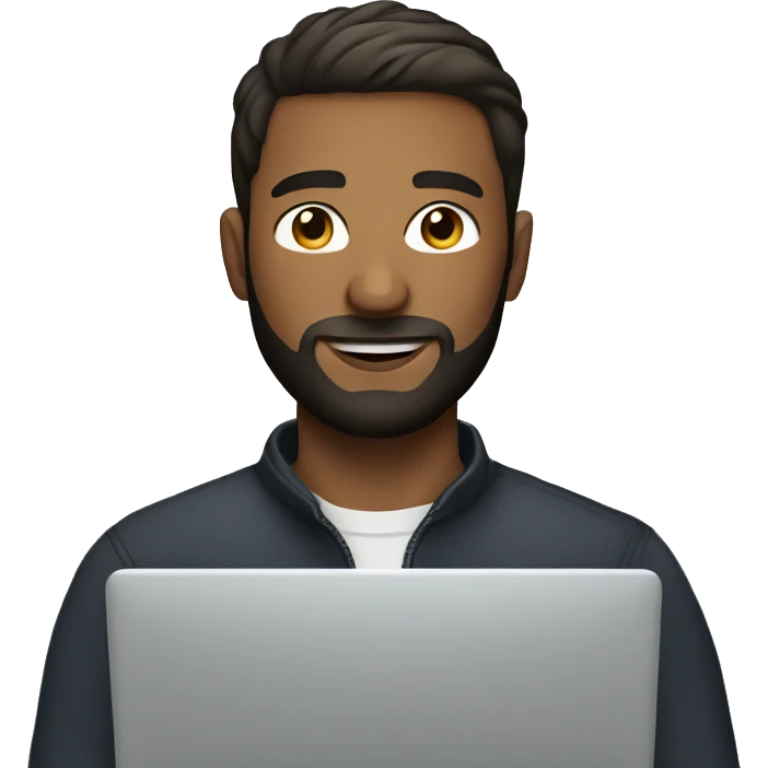 Short hair handsome man with beard on laptop emoji