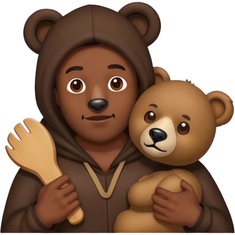 black man wearing a bear costume holding the mask in his hands emoji