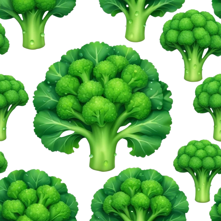 Cinematic lush green broccoli, detailed florets glistening with dewdrops, ultra-fresh and vibrant, soft glowing background, healthy and delicious. emoji