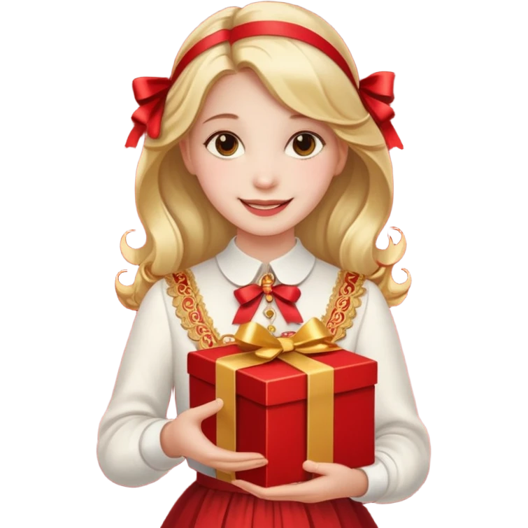 A smiling girl holding a beautiful box in her hand emoji
