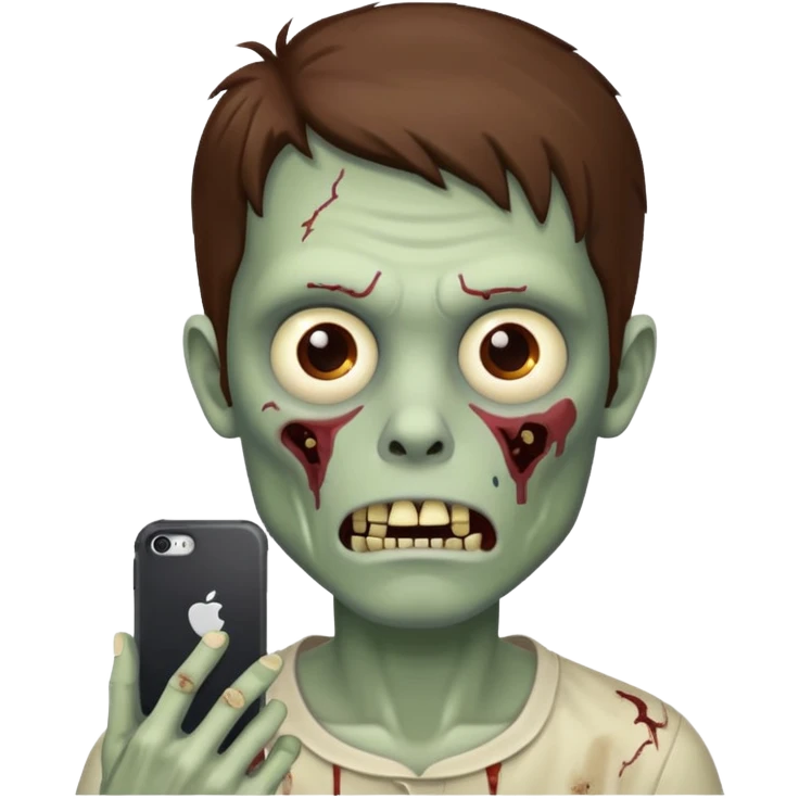 zombie man with brown hair using an iPhone emoji