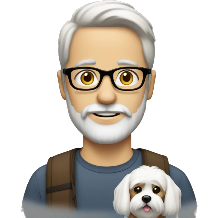 Guy with glasses and beard and Maltese dog emoji