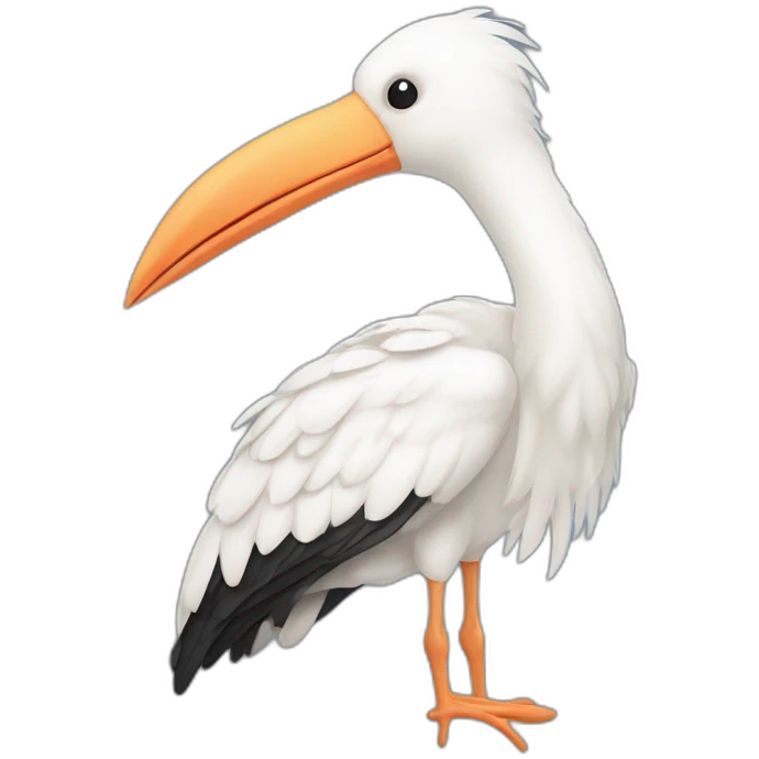  A big white stork carrying a bundle of cloth in its beak that has a cute white skinned baby face peeking out from it with black head emoji