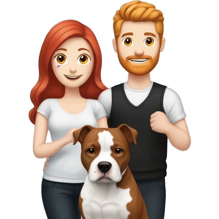 Red haired couple holding black and white English staffordshire emoji