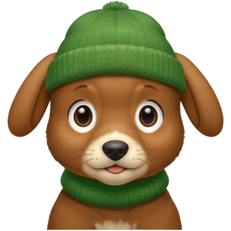 Dog in Green Beanie – brown puppy with floppy ears and cozy beanie. emoji