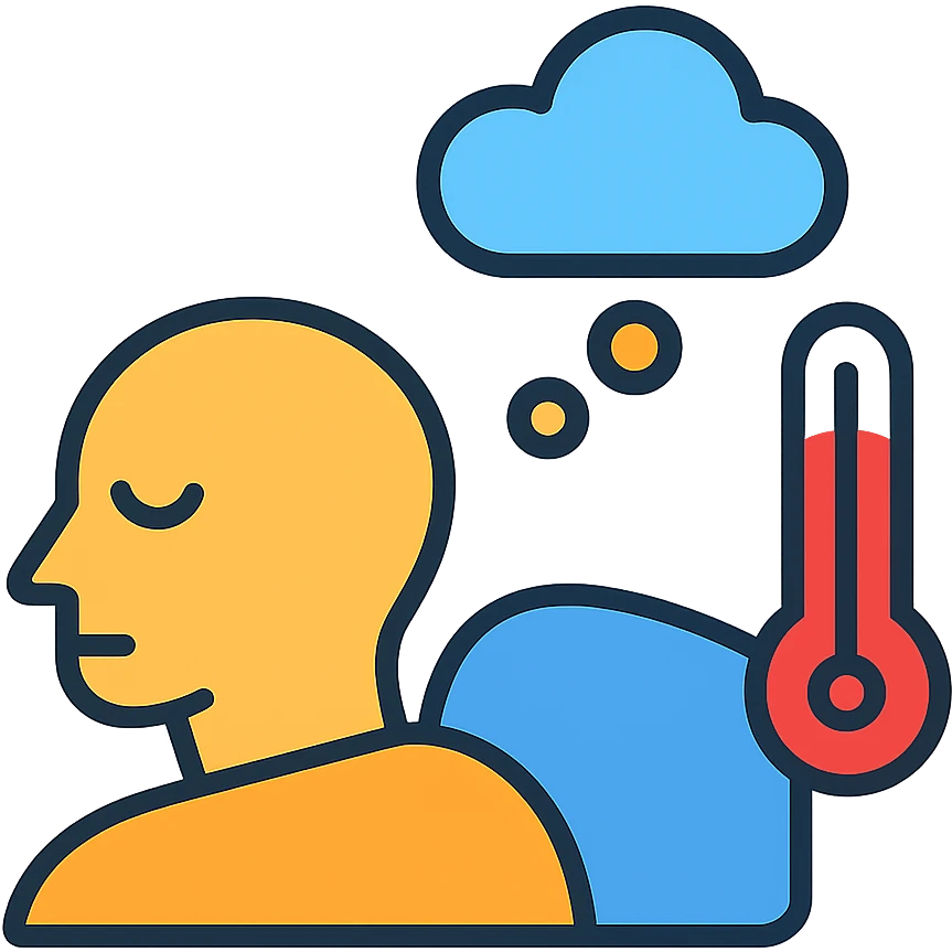 Add a simple thermometer icon next to the person and dream cloud in the same icon style with minimal details and no background. emoji