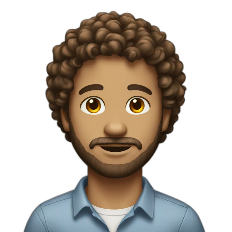 IT guy brown curly hair small beard emoji