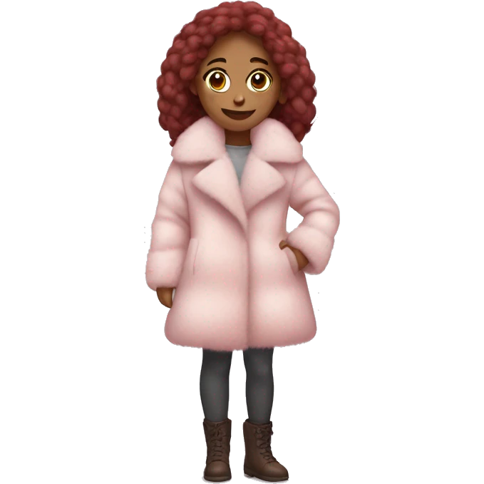 Burgundy haired girl wearing Pale pink full length fur coat emoji