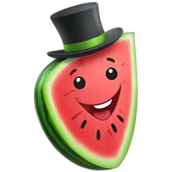 Happy Watermelon slice wearing a top hat emoji